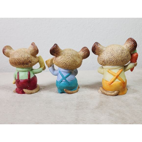 Homco Harvest Mice in Overalls Corn Carrot Cheese Figurines Ceramic 3 1/2" Vtg - Picture 8 of 15